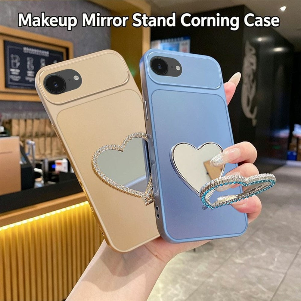 2-in-1 Makeup Mirror Kickstand Phone Case for iPhone 17e  /  16e Metallic Paint PC+TPU Back Cover