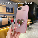 2-in-1 Makeup Mirror Kickstand Phone Case for iPhone 17e  /  16e Metallic Paint PC+TPU Back Cover