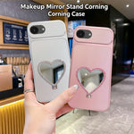 2-in-1 Makeup Mirror Kickstand Phone Case for iPhone 17e  /  16e Metallic Paint PC+TPU Back Cover