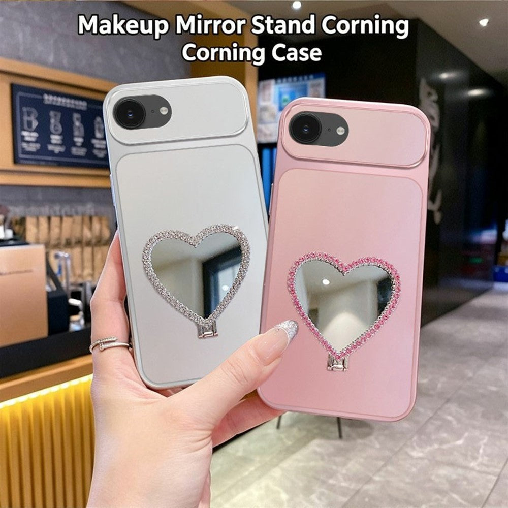 2-in-1 Makeup Mirror Kickstand Phone Case for iPhone 17e  /  16e Metallic Paint PC+TPU Back Cover