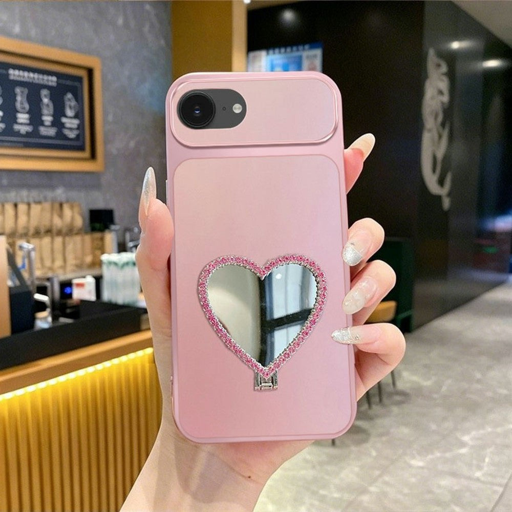 2-in-1 Makeup Mirror Kickstand Phone Case for iPhone 17e  /  16e Metallic Paint PC+TPU Back Cover