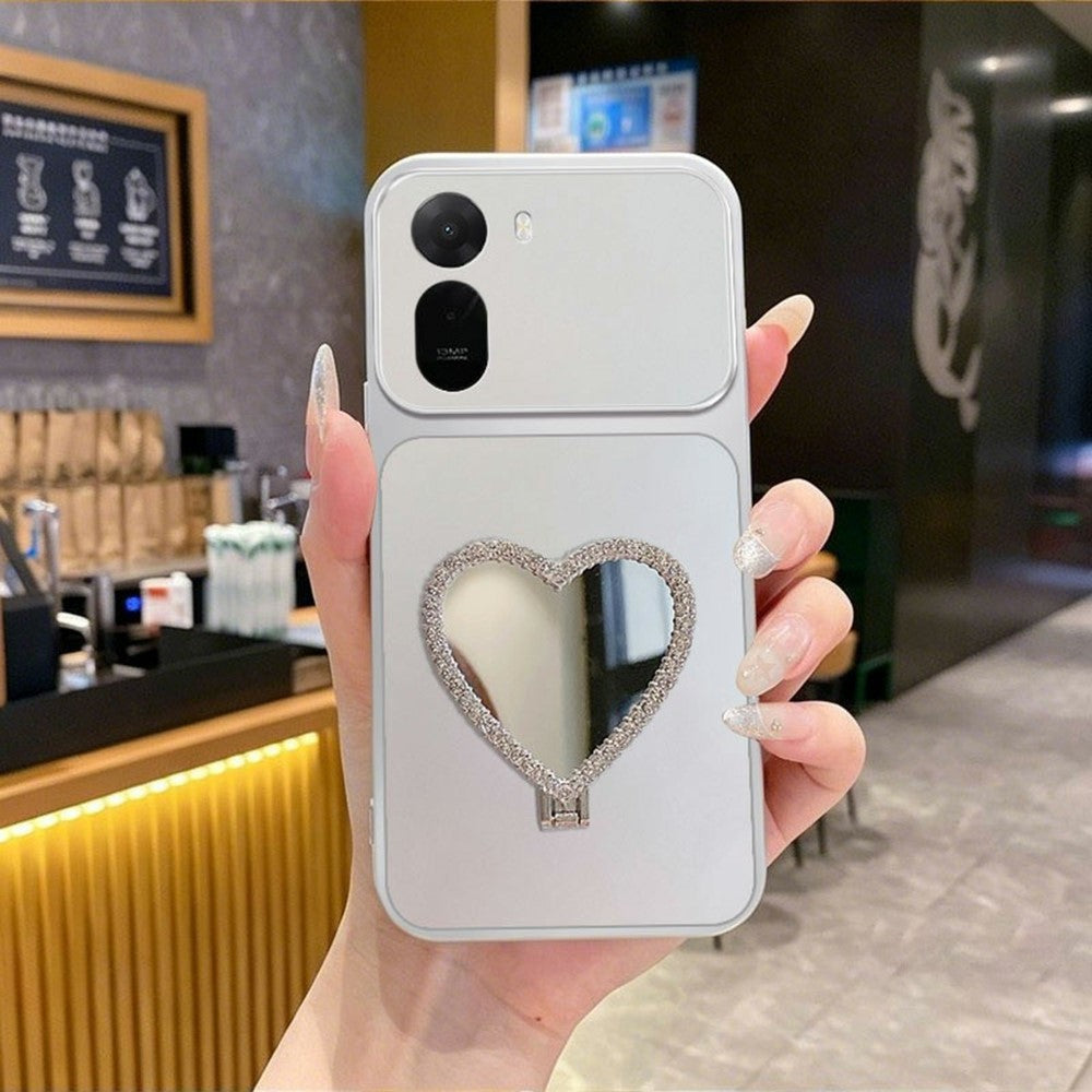 2-in-1 Makeup Mirror Kickstand Phone Case for Xiaomi Redmi A7 Pro 4G (171.56mm)  /  A7 Pro 5G  /  Poco C85x 5G  /  C81 4G Metallic Paint PC+TPU Back Cover