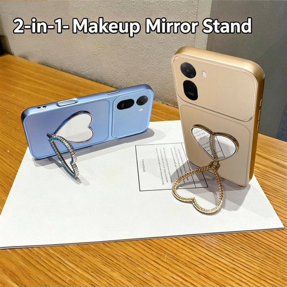 2-in-1 Makeup Mirror Kickstand Phone Case for Xiaomi Redmi A7 Pro 4G (171.56mm)  /  A7 Pro 5G  /  Poco C85x 5G  /  C81 4G Metallic Paint PC+TPU Back Cover