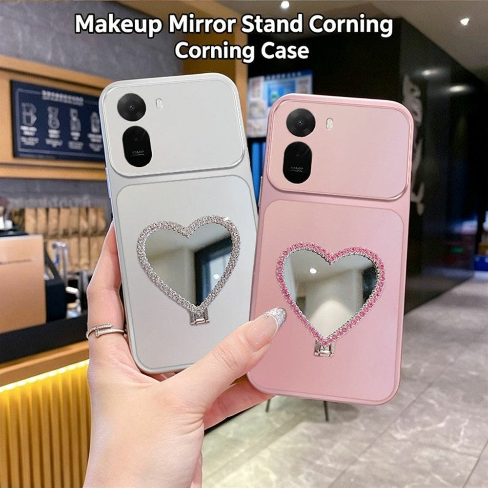 2-in-1 Makeup Mirror Kickstand Phone Case for Xiaomi Redmi A7 Pro 4G (171.56mm)  /  A7 Pro 5G  /  Poco C85x 5G  /  C81 4G Metallic Paint PC+TPU Back Cover