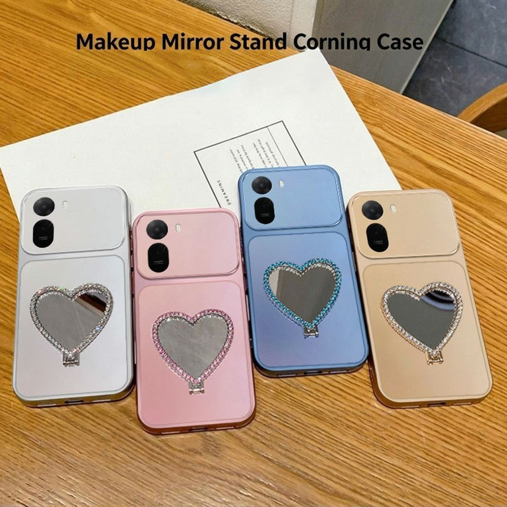 2-in-1 Makeup Mirror Kickstand Phone Case for Xiaomi Redmi A7 Pro 4G (171.56mm)  /  A7 Pro 5G  /  Poco C85x 5G  /  C81 4G Metallic Paint PC+TPU Back Cover