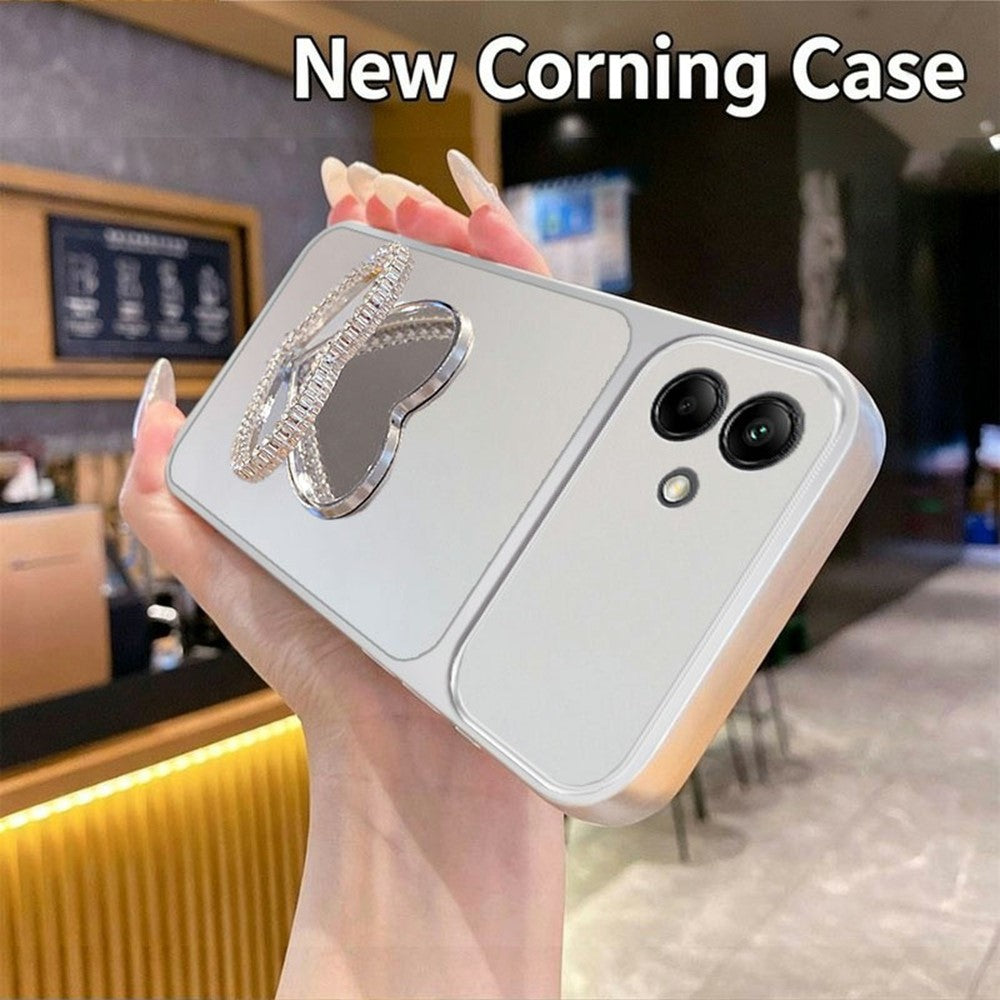2-i-1 Makeupspejl Kickstand Telefoncover til Samsung Galaxy A07 4G / A07 5G / A08 5G / A08 4G Metallisk Maling PC+TPU Bagcover