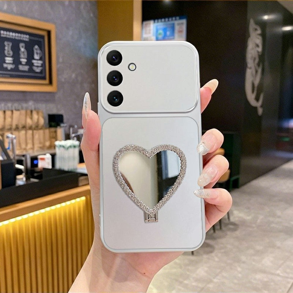 2-in-1 Makeup Mirror Kickstand Phone Case for Samsung Galaxy A37 5G Metallic Paint PC+TPU Back Cover