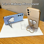 2-in-1 Makeup Mirror Kickstand Phone Case for Samsung Galaxy A37 5G Metallic Paint PC+TPU Back Cover