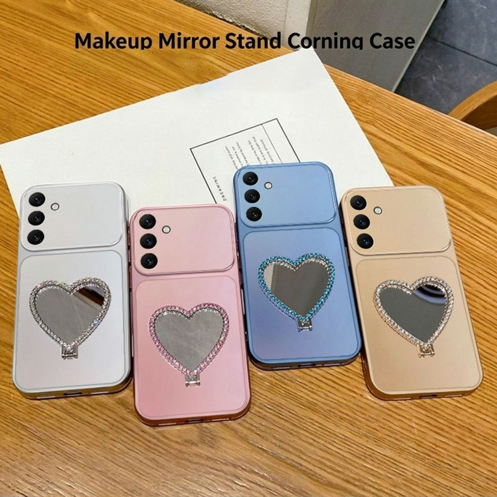 2-i-1 Makeupspejl Kickstand Telefoncover til Samsung Galaxy A57 5G Metallisk Lak PC+TPU Bagcover
