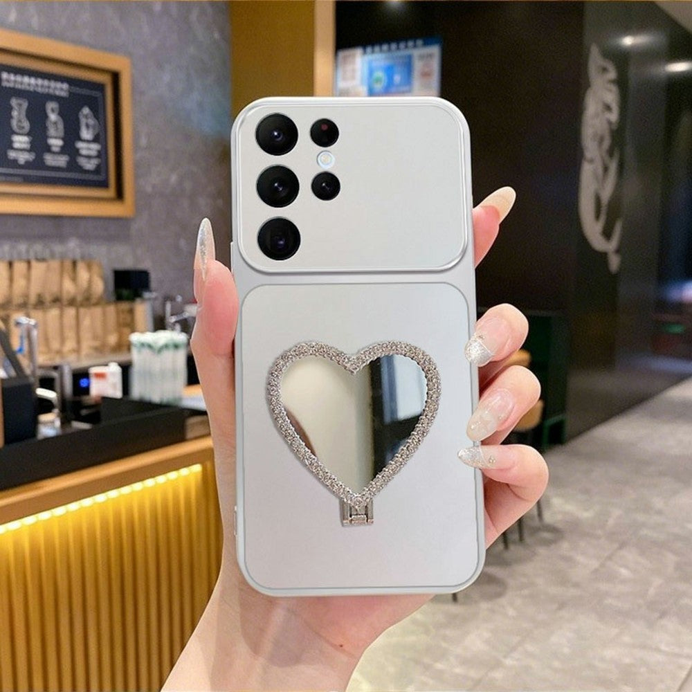 2-in-1 Makeup Mirror Kickstand Phone Case for Samsung Galaxy S26 Ultra Metallic Paint PC+TPU Back Cover