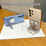 2-in-1 Makeup Mirror Kickstand Phone Case for Samsung Galaxy S26 Ultra Metallic Paint PC+TPU Back Cover