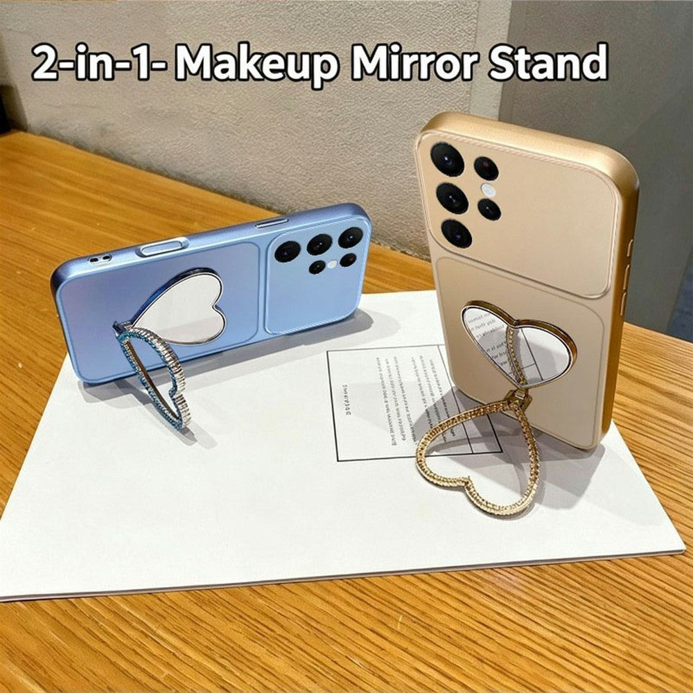 2-in-1 Makeup Mirror Kickstand Phone Case for Samsung Galaxy S26 Ultra Metallic Paint PC+TPU Back Cover