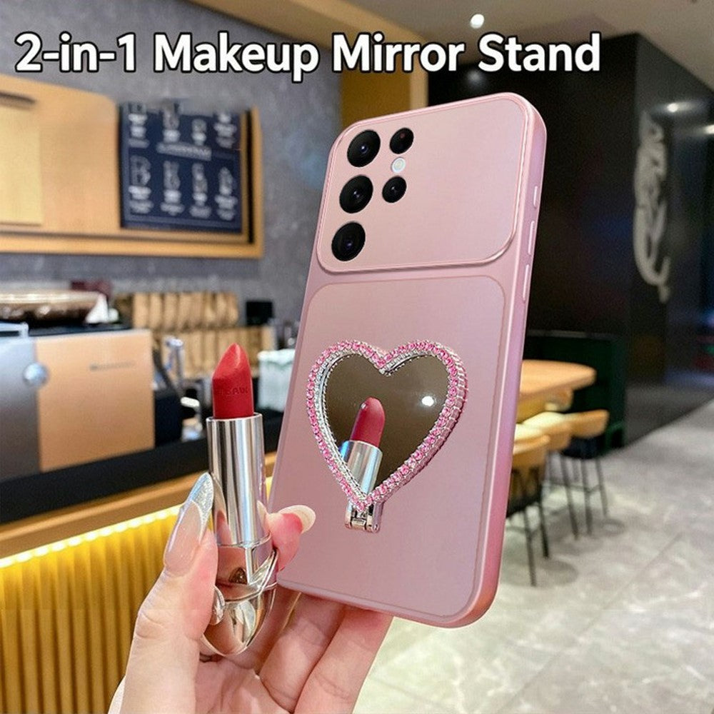 2-in-1 Makeup Mirror Kickstand Phone Case for Samsung Galaxy S26 Ultra Metallic Paint PC+TPU Back Cover