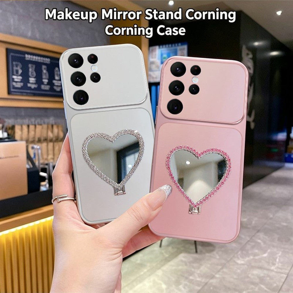 2-in-1 Makeup Mirror Kickstand Phone Case for Samsung Galaxy S26 Ultra Metallic Paint PC+TPU Back Cover