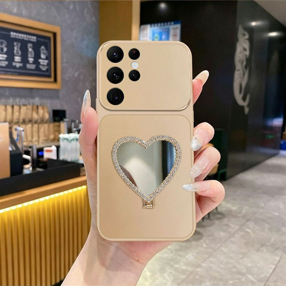 2-in-1 Makeup Mirror Kickstand Phone Case for Samsung Galaxy S26 Ultra Metallic Paint PC+TPU Back Cover