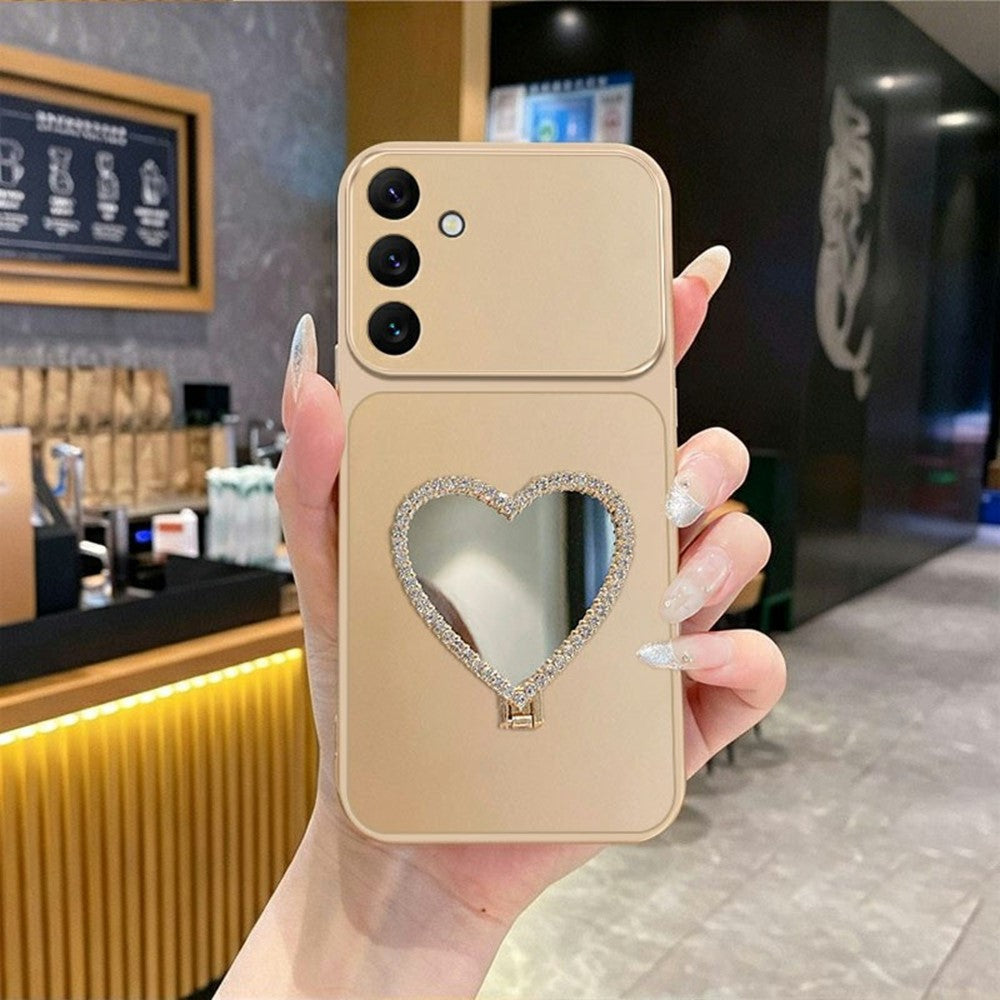 2-in-1 Makeup Mirror Kickstand Phone Case for Samsung Galaxy A27 5G Metallic Paint PC+TPU Back Cover