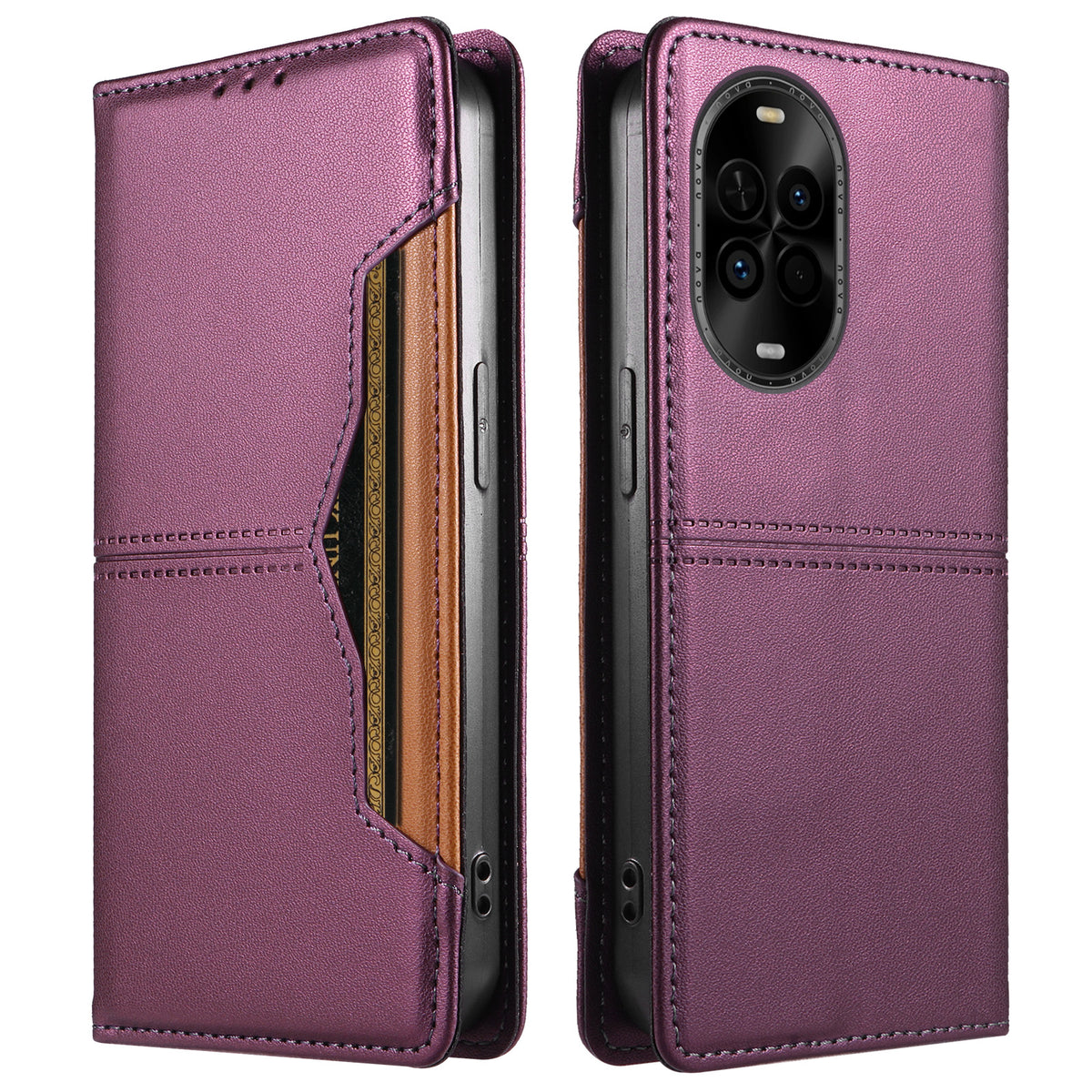 Pungcover til Huawei nova 14 5G / Huawei nova 14 Lite 5G / Huawei nova 15 5G med udvendig kortlomme, magnetisk lukning og læder