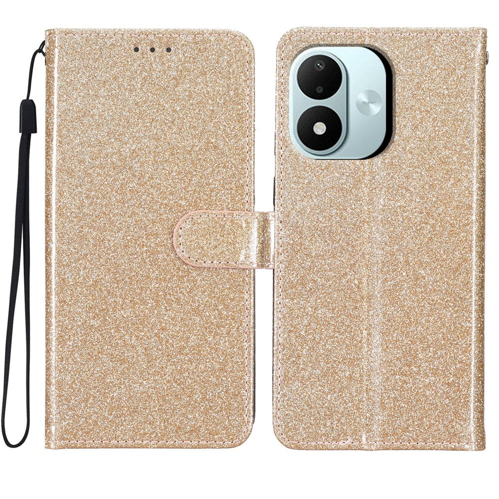 For Xiaomi Redmi Note 17 4G (Global) / Note 17 5G (Global) / Note 17 (India / China) 5G Wallet Case Glitter Anti-Scratch Leather Stand Phone Cover with Strap