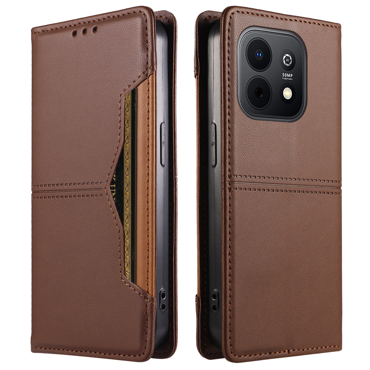 Huawei Enjoy 90 Plus / Huawei Enjoy 90, tegnebogsetui i læder med ekstern kortlomme og magnetisk lukning