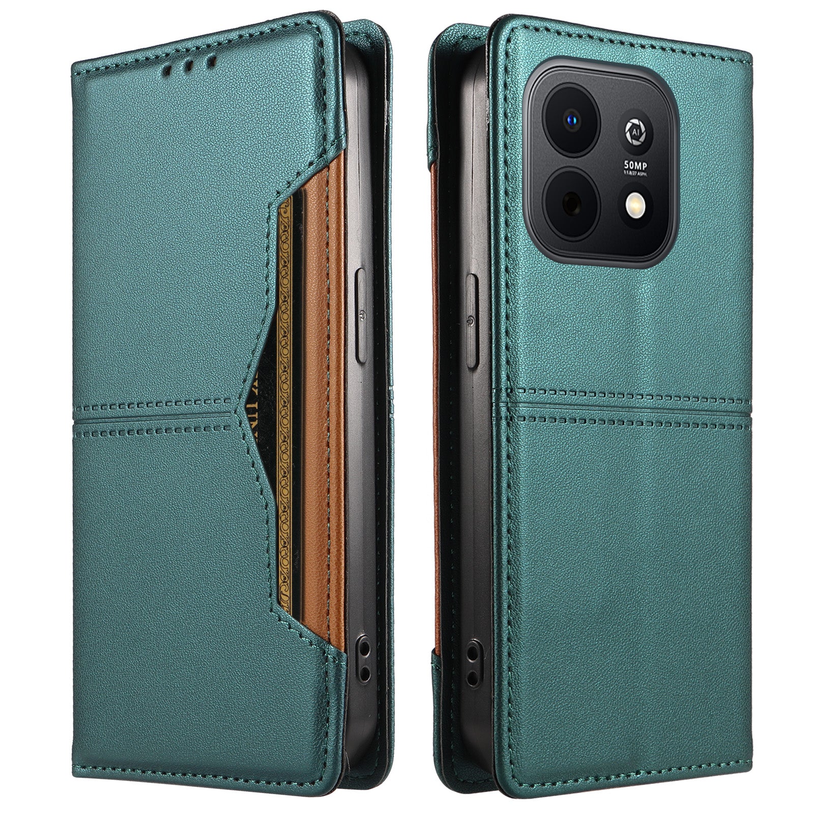 Huawei Enjoy 90 Plus / Huawei Enjoy 90 Plånboksfodral med externt kortfack, magnetisk stängning, läderfodral