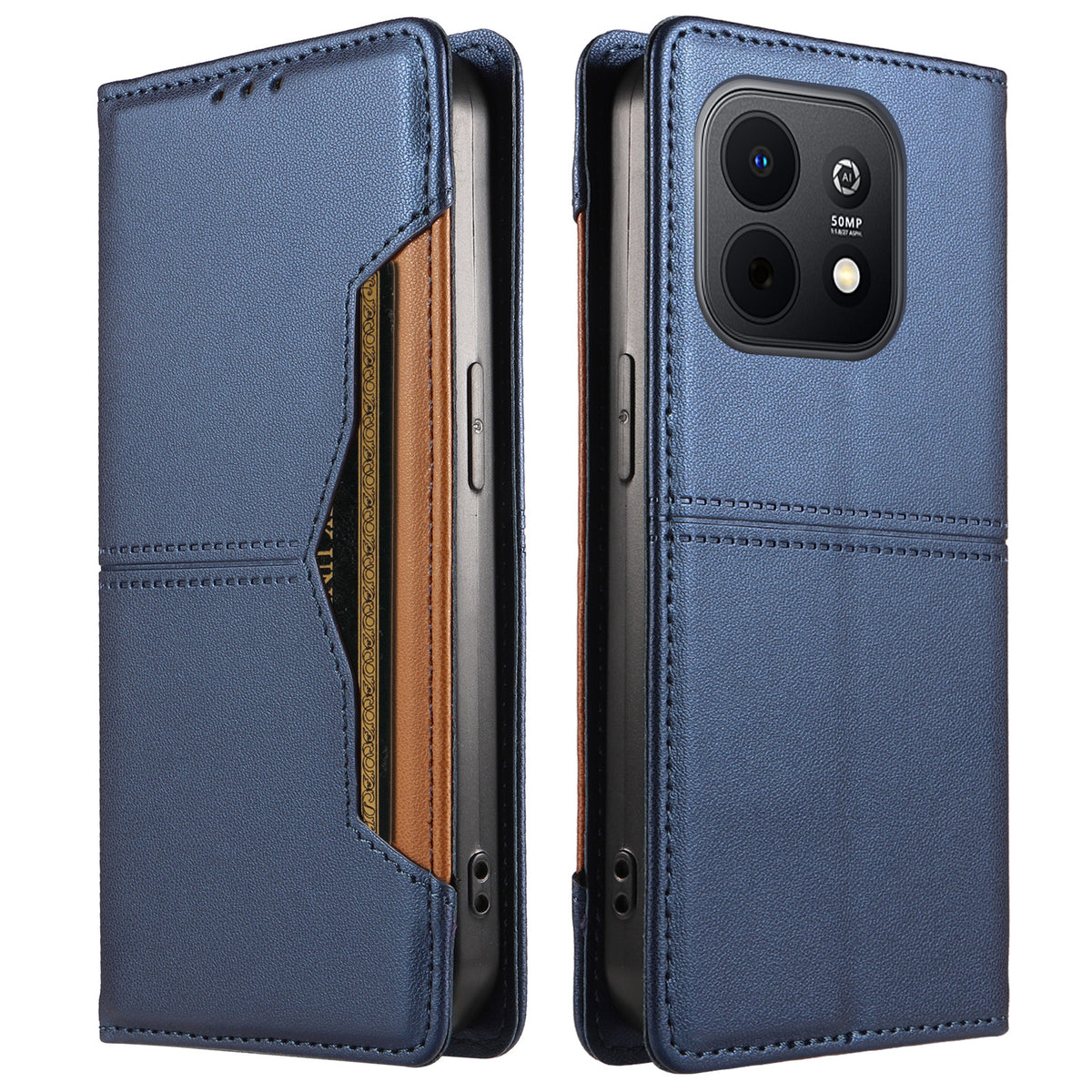 Huawei Enjoy 90 Plus / Huawei Enjoy 90, tegnebogsetui i læder med ekstern kortlomme og magnetisk lukning