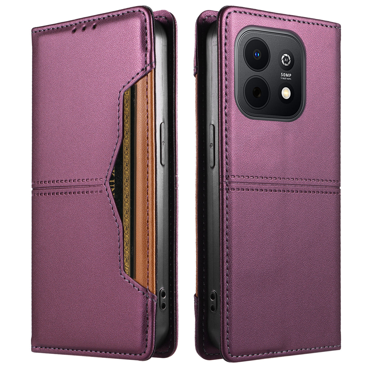 Huawei Enjoy 90 Plus / Huawei Enjoy 90 Plånboksfodral med externt kortfack, magnetisk stängning, läderfodral