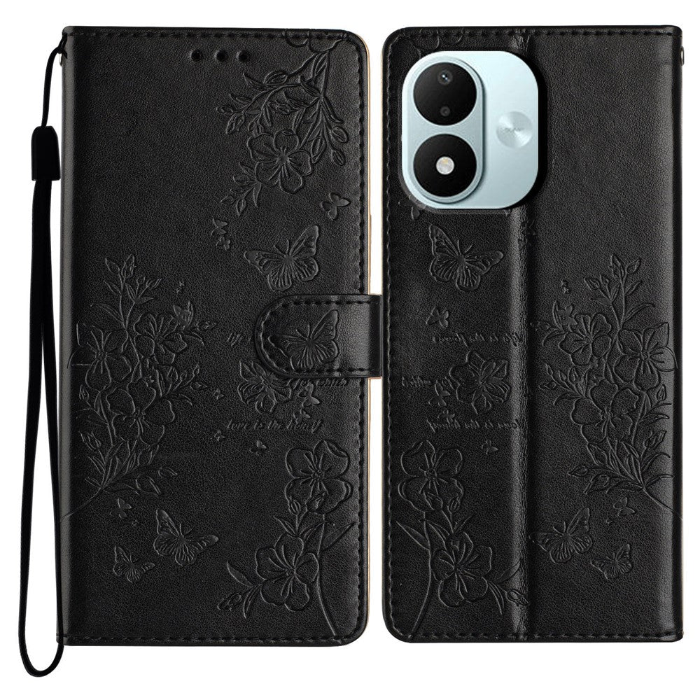 For Xiaomi Redmi Note 17 4G (Global) / Note 17 5G (Global) / Note 17 (India / China) 5G Wallet Phone Case Butterfly Floral Imprint Leather Flip Cover with Strap