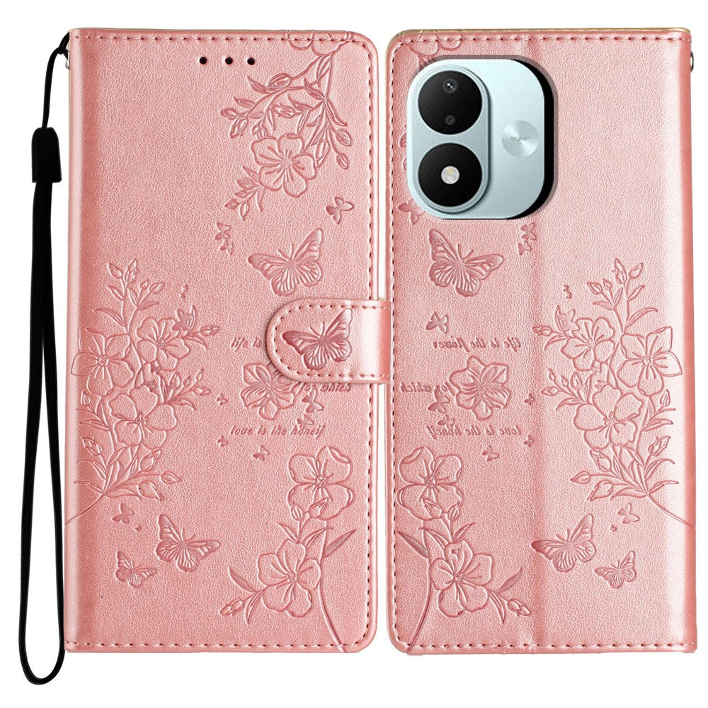 For Xiaomi Redmi Note 17 4G (Global) / Note 17 5G (Global) / Note 17 (India / China) 5G Wallet Phone Case Butterfly Floral Imprint Leather Flip Cover with Strap