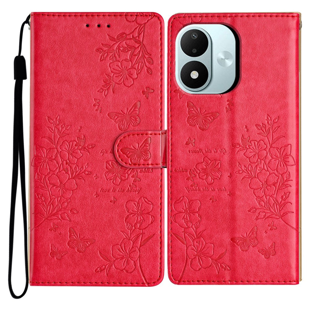 For Xiaomi Redmi Note 17 4G (Global) / Note 17 5G (Global) / Note 17 (India / China) 5G Wallet Phone Case Butterfly Floral Imprint Leather Flip Cover with Strap