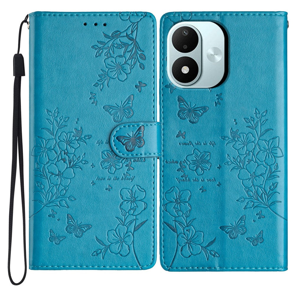 For Xiaomi Redmi Note 17 4G (Global) / Note 17 5G (Global) / Note 17 (India / China) 5G Wallet Phone Case Butterfly Floral Imprint Leather Flip Cover with Strap