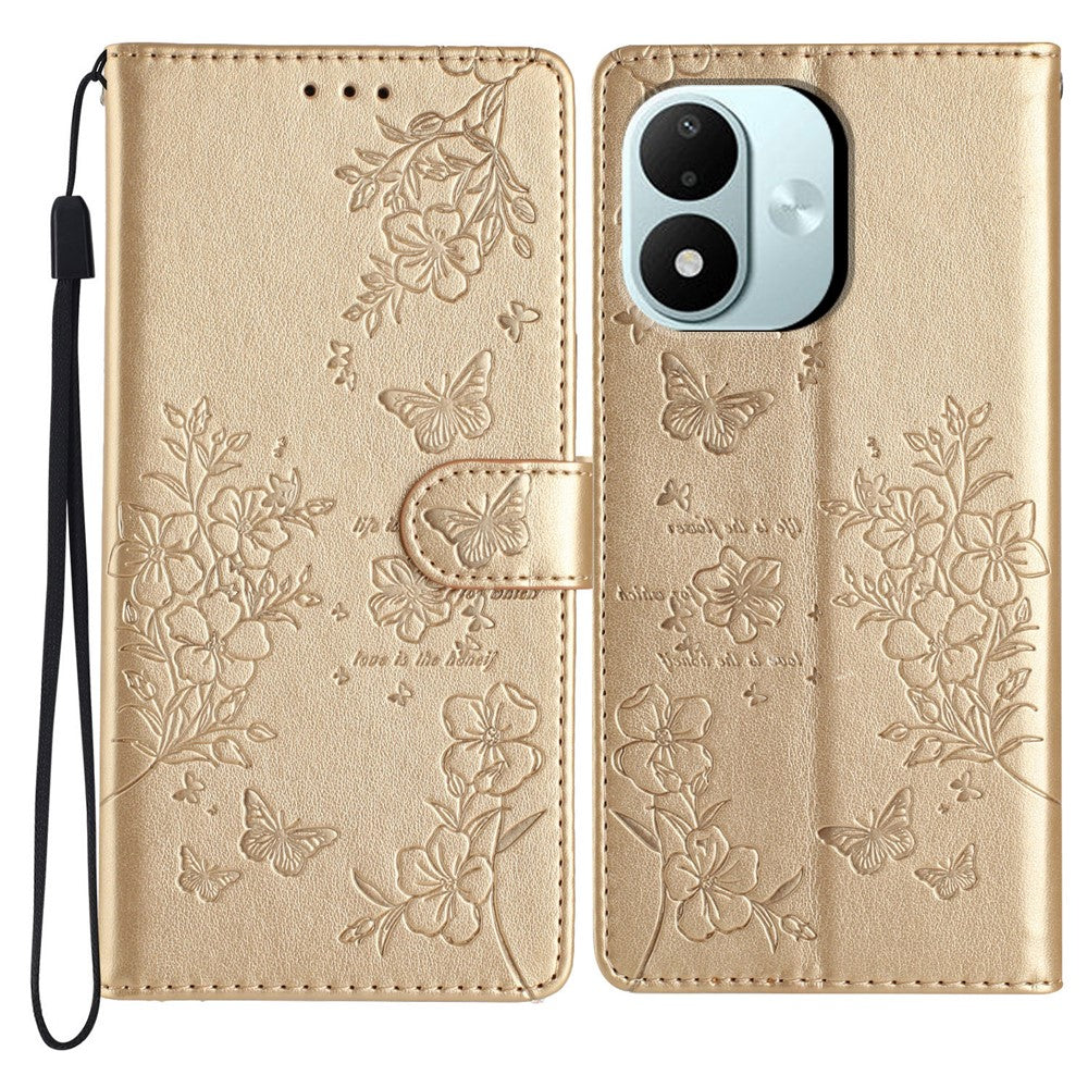For Xiaomi Redmi Note 17 4G (Global) / Note 17 5G (Global) / Note 17 (India / China) 5G Wallet Phone Case Butterfly Floral Imprint Leather Flip Cover with Strap