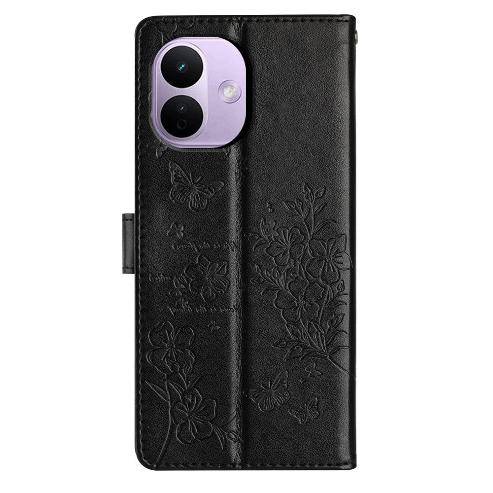 For Xiaomi Redmi Note 17 Pro 5G Wallet Phone Case Butterfly Floral Imprint Leather Flip Cover with Strap