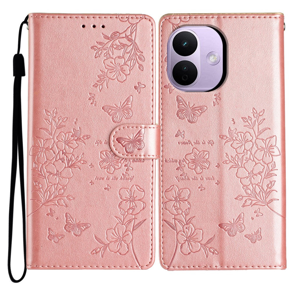 For Xiaomi Redmi Note 17 Pro 5G Wallet Phone Case Butterfly Floral Imprint Leather Flip Cover with Strap