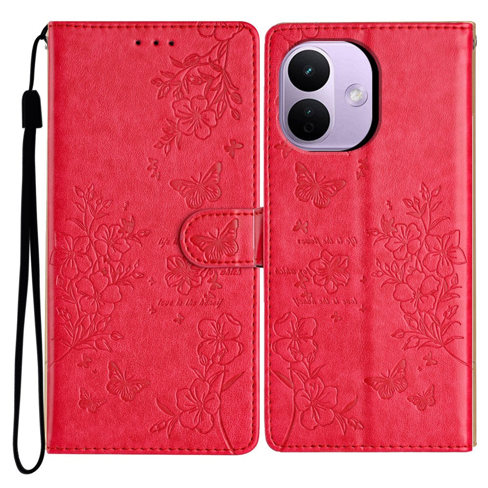 For Xiaomi Redmi Note 17 Pro 5G Wallet Phone Case Butterfly Floral Imprint Leather Flip Cover with Strap