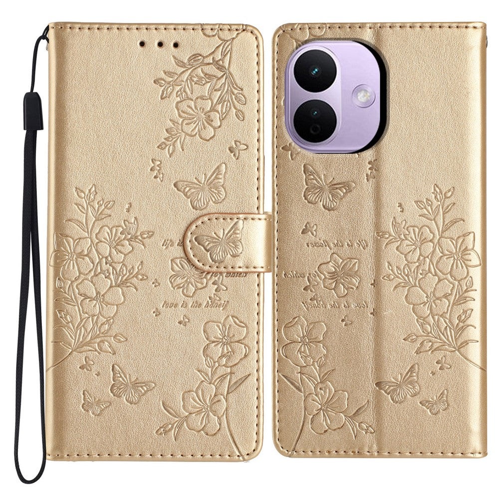 For Xiaomi Redmi Note 17 Pro 5G Wallet Phone Case Butterfly Floral Imprint Leather Flip Cover with Strap