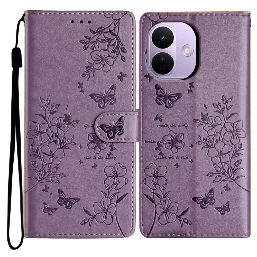 For Xiaomi Redmi Note 17 Pro 5G Wallet Phone Case Butterfly Floral Imprint Leather Flip Cover with Strap