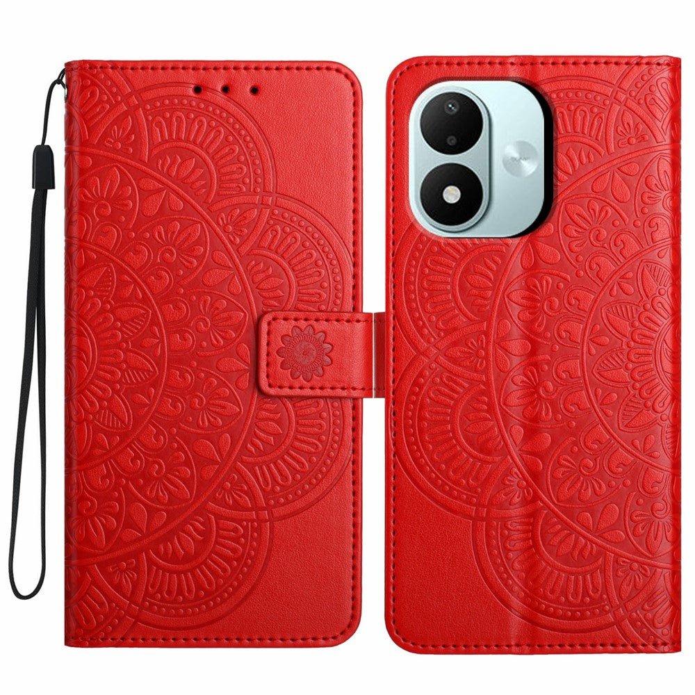 For Xiaomi Redmi Note 17 4G (Global) / Note 17 5G (Global) / Note 17 (India / China) 5G Leather Case Stand Card Slots Mandala Pattern Phone Cover with Wrist Strap
