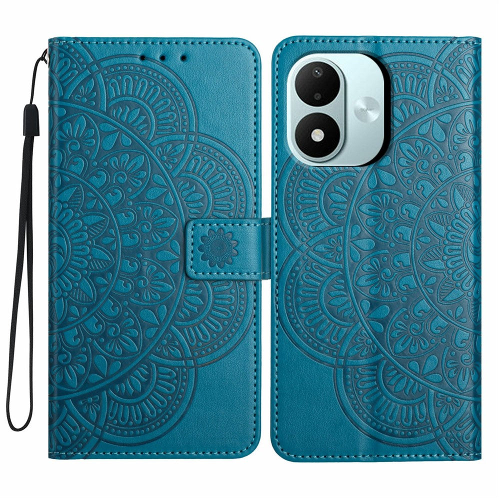 For Xiaomi Redmi Note 17 4G (Global) / Note 17 5G (Global) / Note 17 (India / China) 5G Leather Case Stand Card Slots Mandala Pattern Phone Cover with Wrist Strap