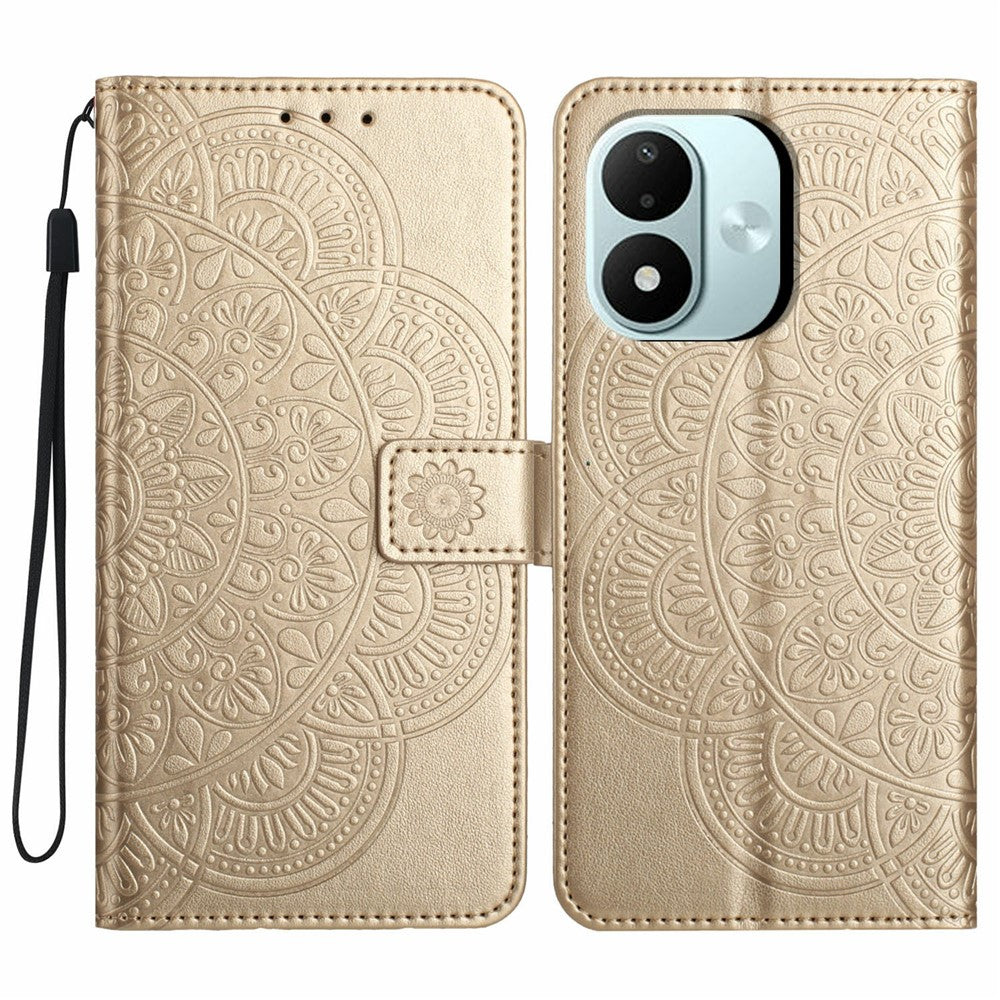 For Xiaomi Redmi Note 17 4G (Global) / Note 17 5G (Global) / Note 17 (India / China) 5G Leather Case Stand Card Slots Mandala Pattern Phone Cover with Wrist Strap
