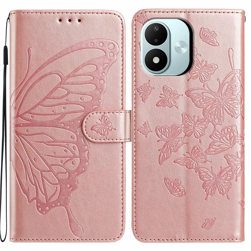 For Xiaomi Redmi Note 17 4G (Global) / Note 17 5G (Global) / Note 17 (India / China) 5G Case Butterfly Imprinted Wallet Stand PU Leather Flip Phone Cover with Strap