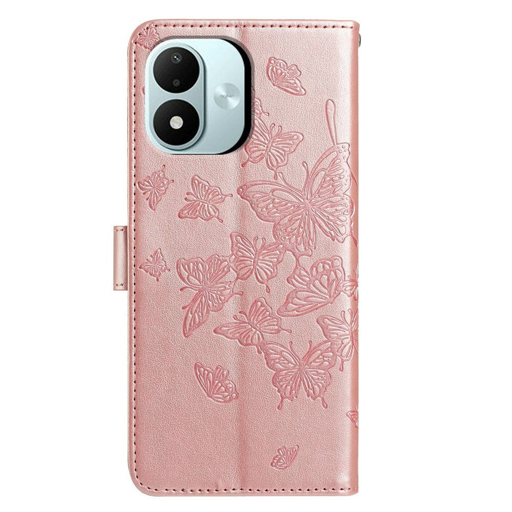 For Xiaomi Redmi Note 17 4G (Global) / Note 17 5G (Global) / Note 17 (India / China) 5G Case Butterfly Imprinted Wallet Stand PU Leather Flip Phone Cover with Strap