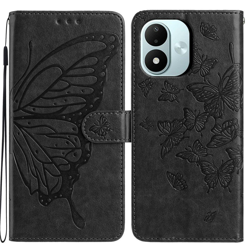 For Xiaomi Redmi Note 17 4G (Global) / Note 17 5G (Global) / Note 17 (India / China) 5G Case Butterfly Imprinted Wallet Stand PU Leather Flip Phone Cover with Strap