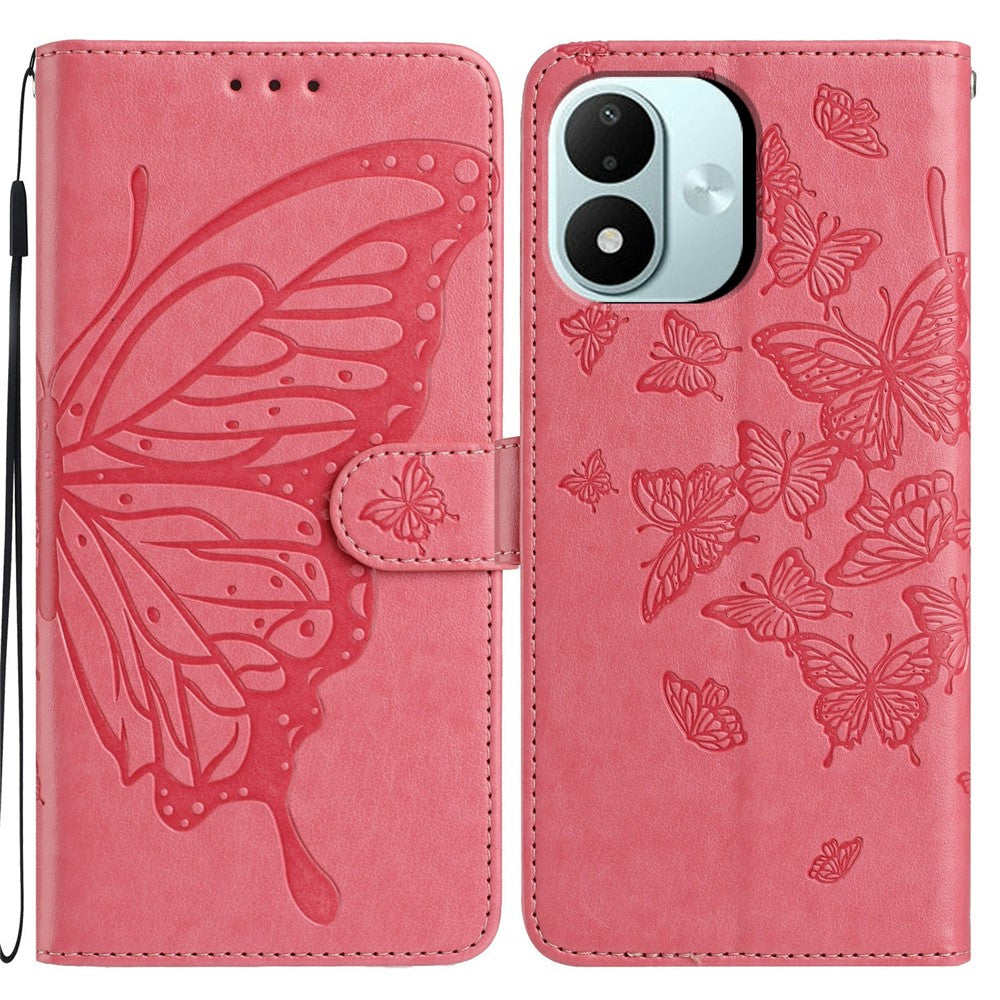 For Xiaomi Redmi Note 17 4G (Global) / Note 17 5G (Global) / Note 17 (India / China) 5G Case Butterfly Imprinted Wallet Stand PU Leather Flip Phone Cover with Strap