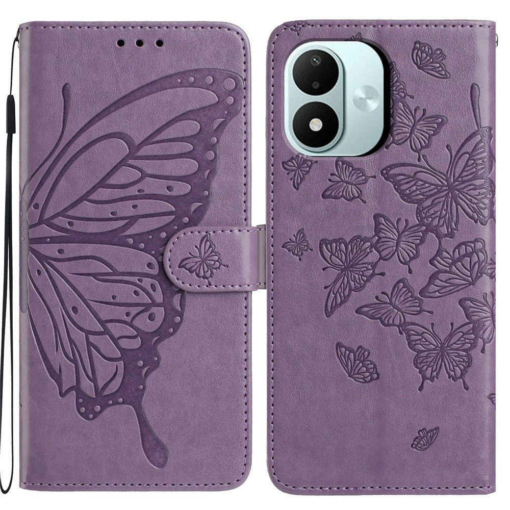 For Xiaomi Redmi Note 17 4G (Global) / Note 17 5G (Global) / Note 17 (India / China) 5G Case Butterfly Imprinted Wallet Stand PU Leather Flip Phone Cover with Strap