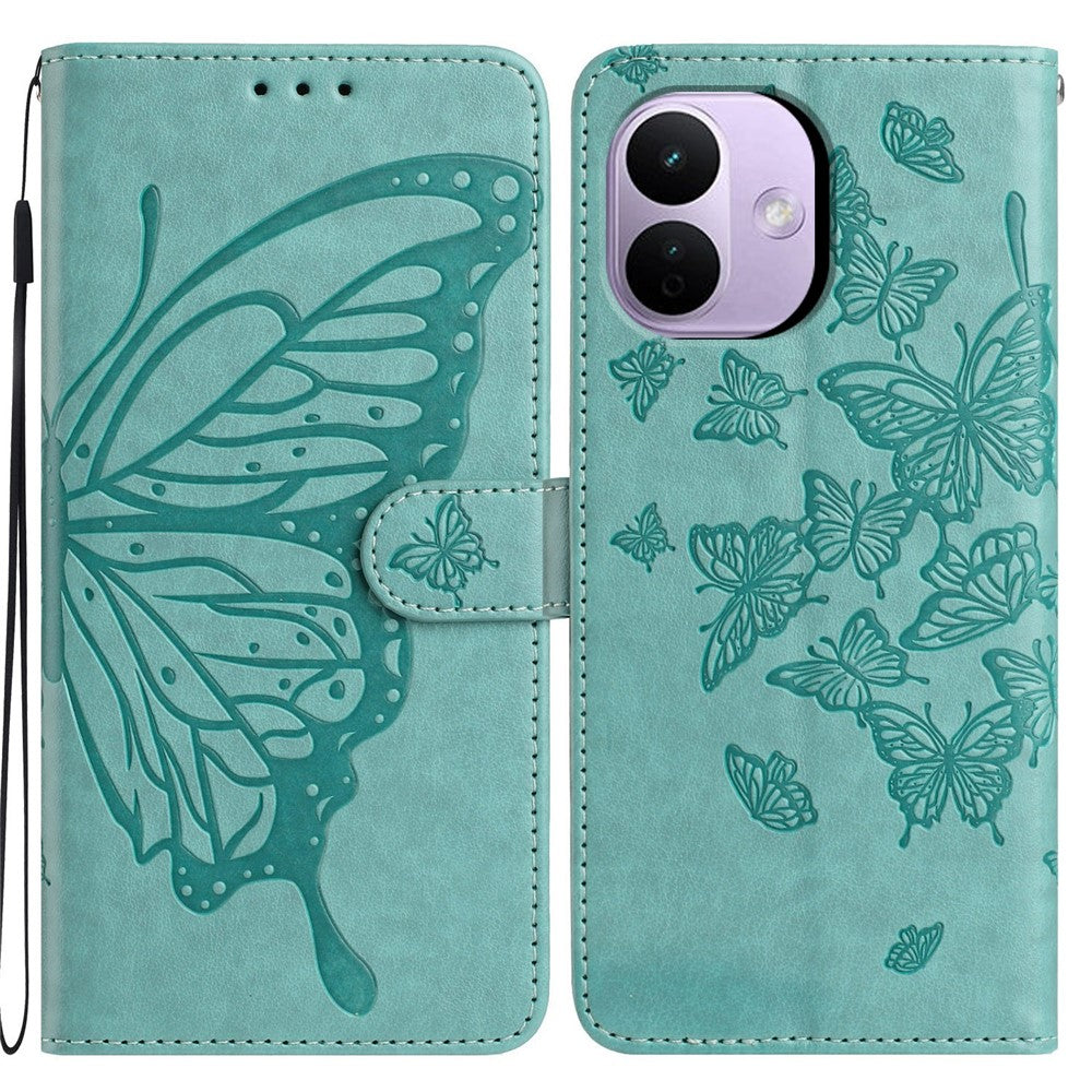 For Xiaomi Redmi Note 17 Pro 5G Case Butterfly Imprinted Wallet Stand PU Leather Flip Phone Cover with Strap