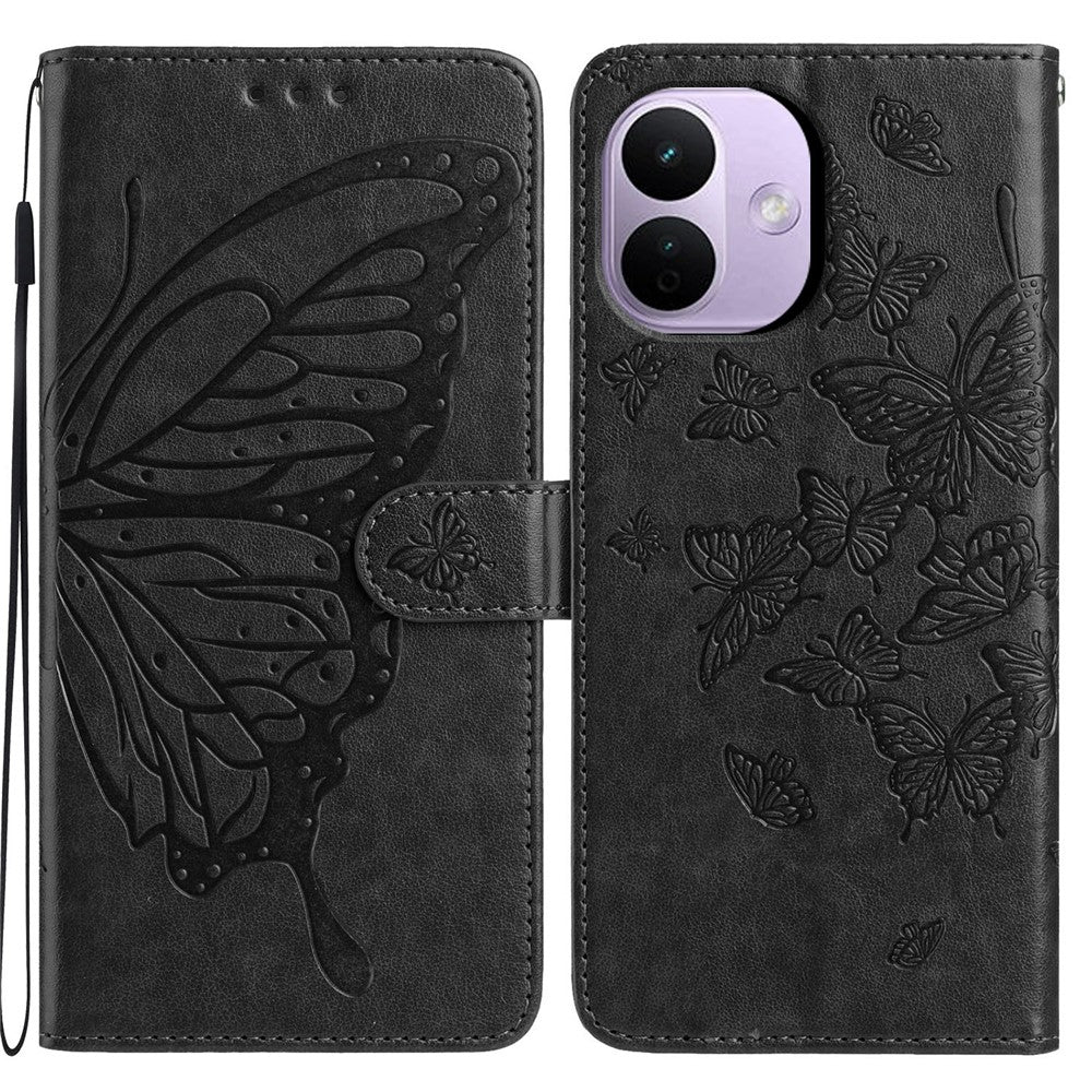 For Xiaomi Redmi Note 17 Pro 5G Case Butterfly Imprinted Wallet Stand PU Leather Flip Phone Cover with Strap
