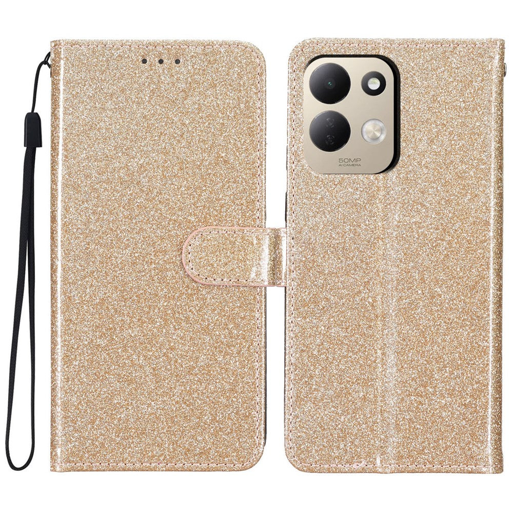 For Xiaomi Redmi 17 4G / 5G Wallet Case Glitter Anti-Scratch Leather Stand Phone Cover with Strap