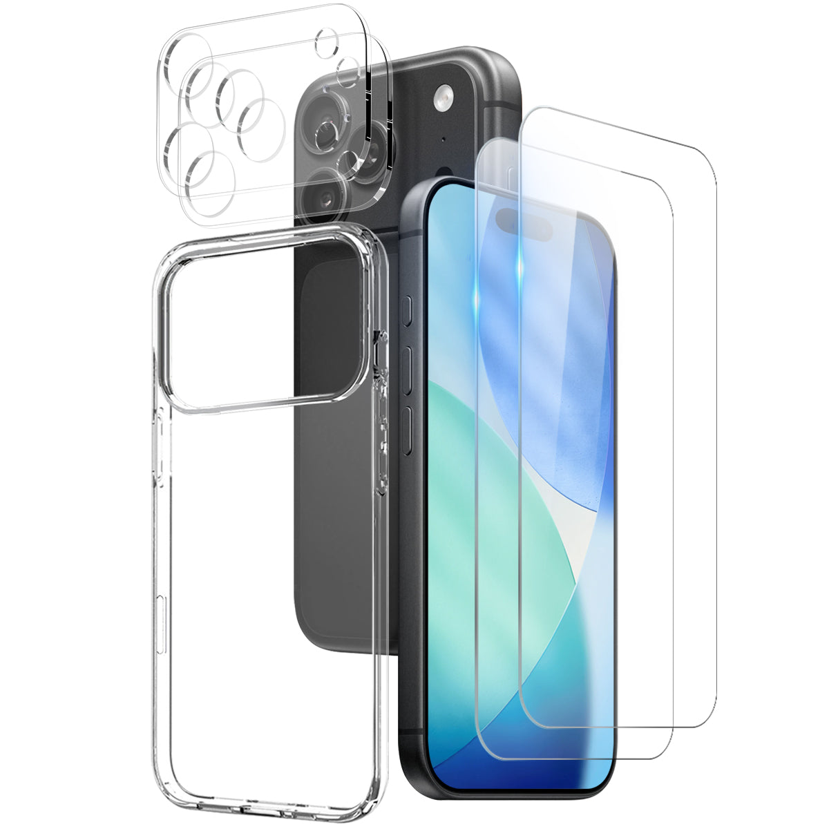 NORTHJO for iPhone 18 Pro TPU Phone Case with 2Pcs Front Screen Protector + 2Pcs Lens Film