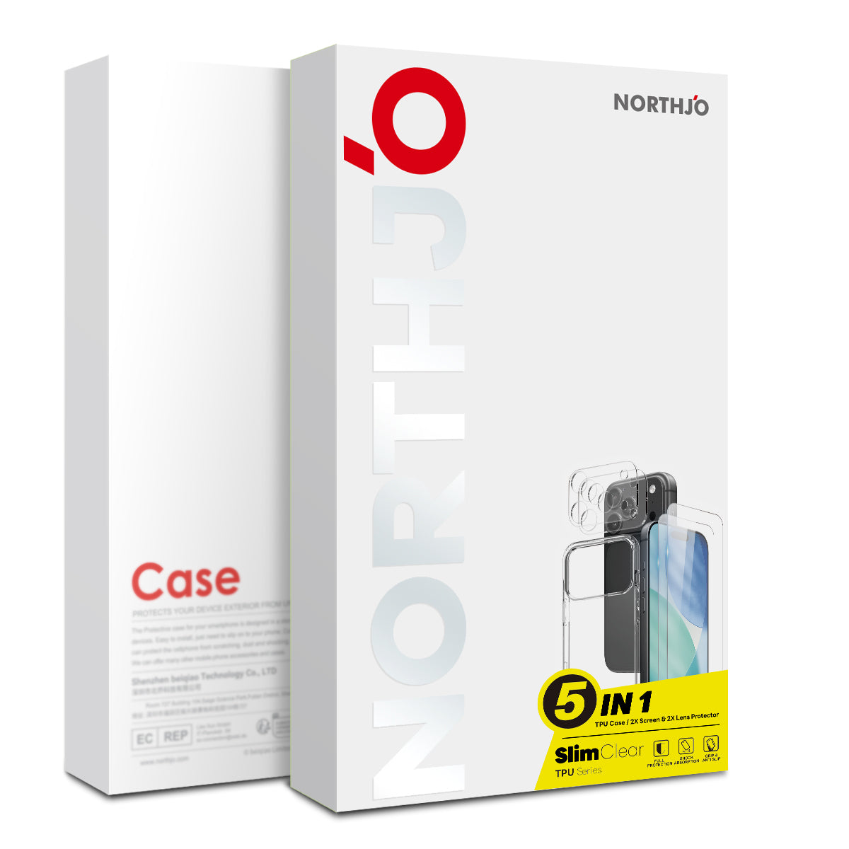 NORTHJO for iPhone 16 TPU Phone Case with 2Pcs Front Screen Protector + 2Pcs Lens Film