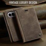 CASEME for iPhone Fold Case 033 Series RFID Blocking Wallet Stand Calf Texture Leather Phone Cover